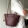 Autentyczna Francuska Retro Ręcznie Tkana Skórzana Torba na Ramię typu Bucket