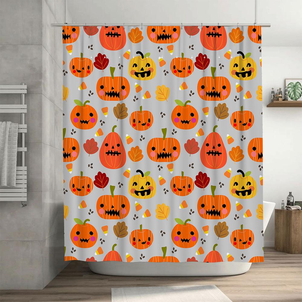 Halloween-themed Shower Curtain Featuring Colorful Pumpkins, Perfect for Spooky Season Bathroom Decor Decorate Your Space with
