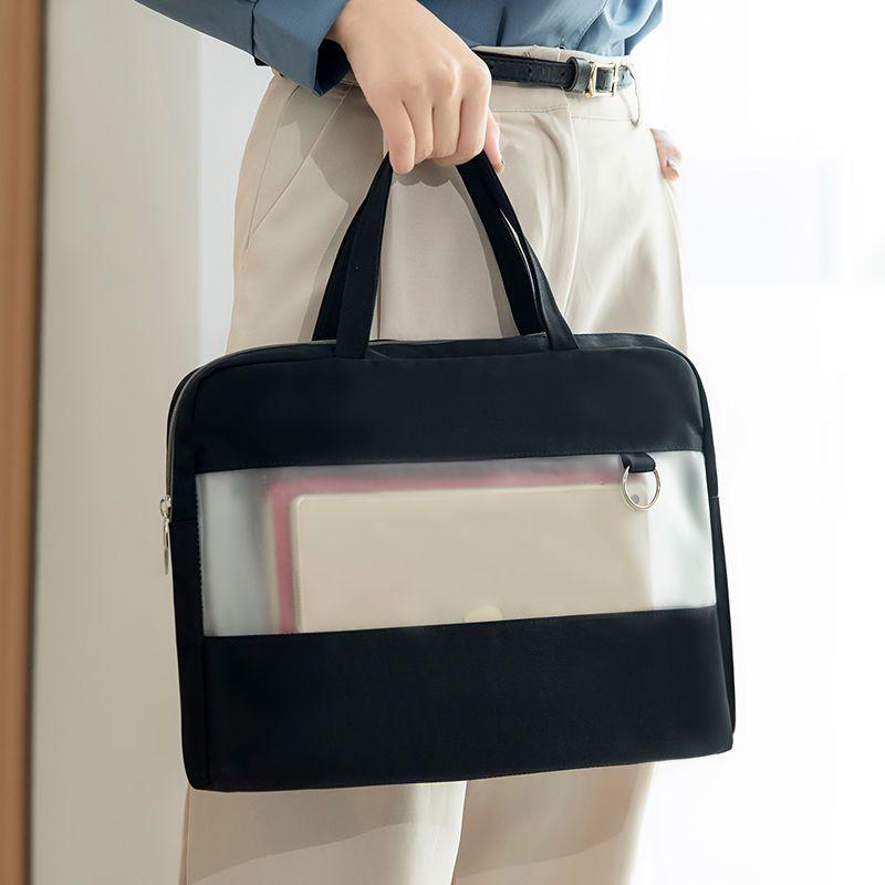 A4 File Bag Zipper Briefcase Women's File Bag Teacher Bag Hand-held Women's Business Bag Fashionable and Durable