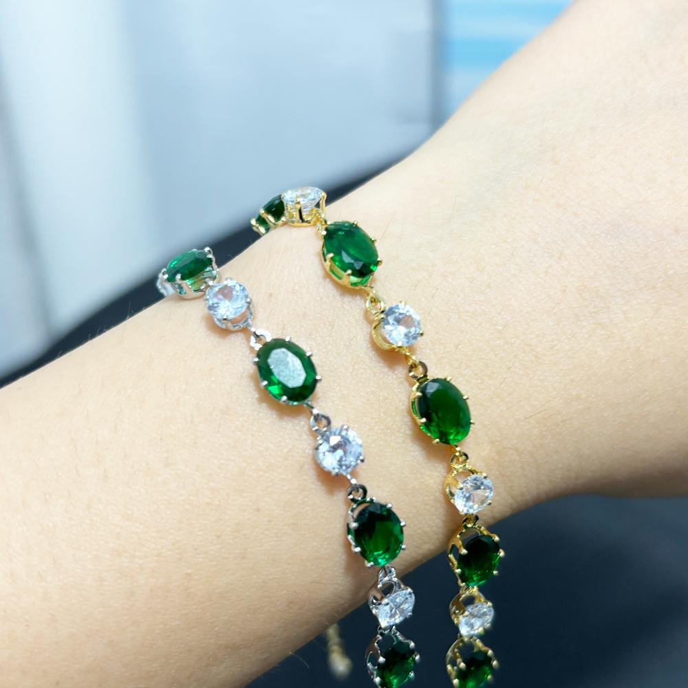 Green Oval Zircon Charm Bracelets For Women Fashion Emerald Crystal Bracelet Gold Sliver Color Bridal Wedding Jewelry
