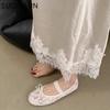 Fashion SUOJIALUN 2025 Spring New Brand Women Flat Shoes Fashion Lace Ladies Elegant Ballerina Shoes Round Toe Soft Flat Single Shoes