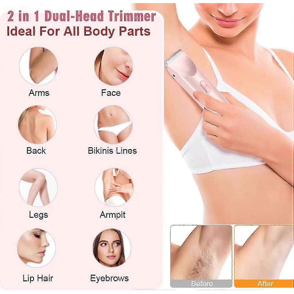 25-26 Dermave Bikini-Rasierer, Doppelkopf-Rasierer für Frauen, 2-in-1 Nass-Trocken Elektrischer Bikini-Trimmer für Frauen, Rosa