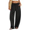 Women's Striped Straight Leg Pants with Side Pockets – Elastic Waistband Loose Fit – Linen Cotton Casual Everyday Pants