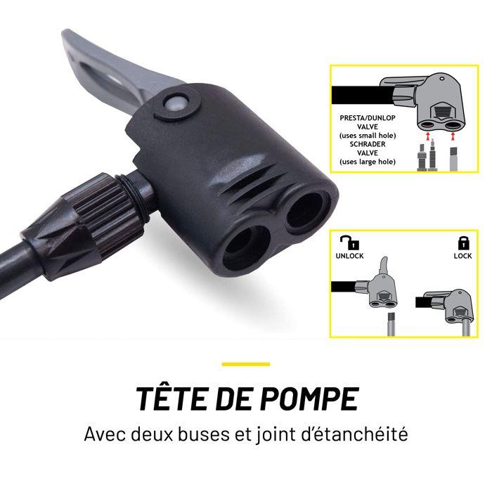 Pompe À Vélo - Dunlop - Presta/Dunlop/Schrader - 2 Adaptateurs - 63 Cm - Noir