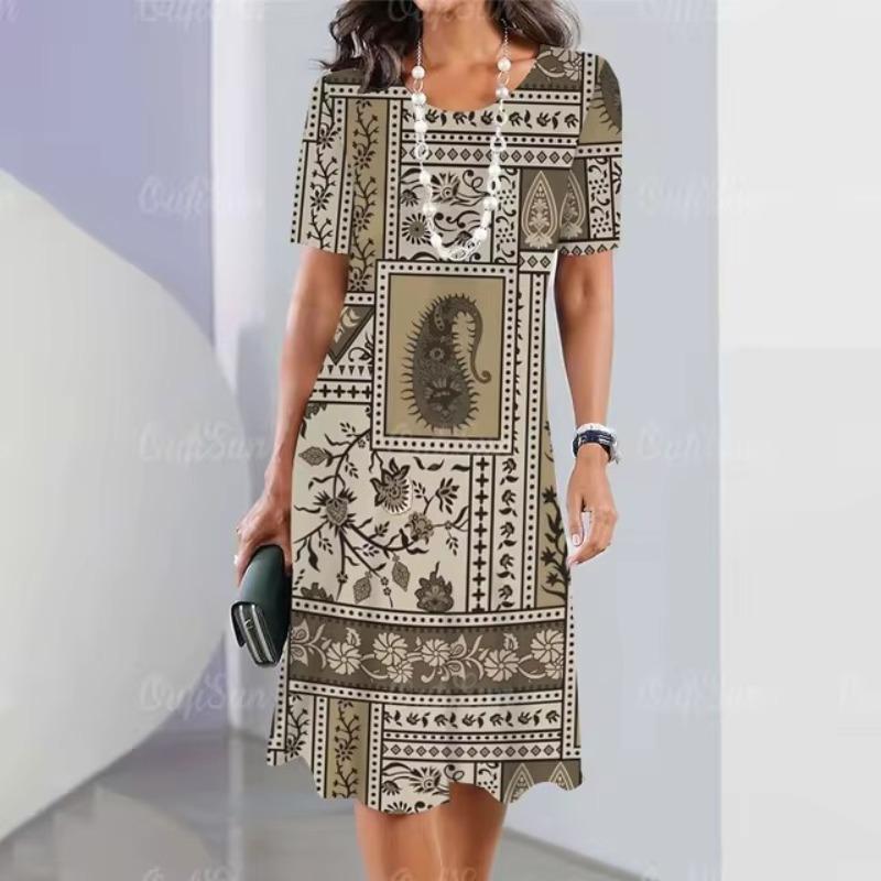 Fashion Women's Short Sleeve 3D Mini Dresses Plus Size Printing Loose Dress