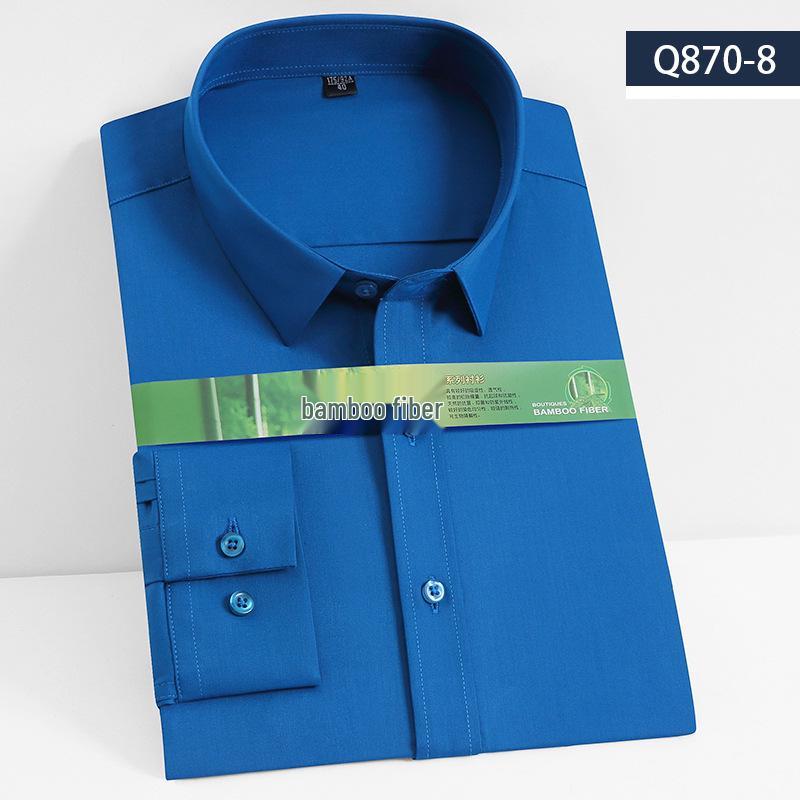 Men's Long Sleeve Bamboo Fiber Slim Fit Shirt - Solid Color, Iron-Free, Micro-Elastic.