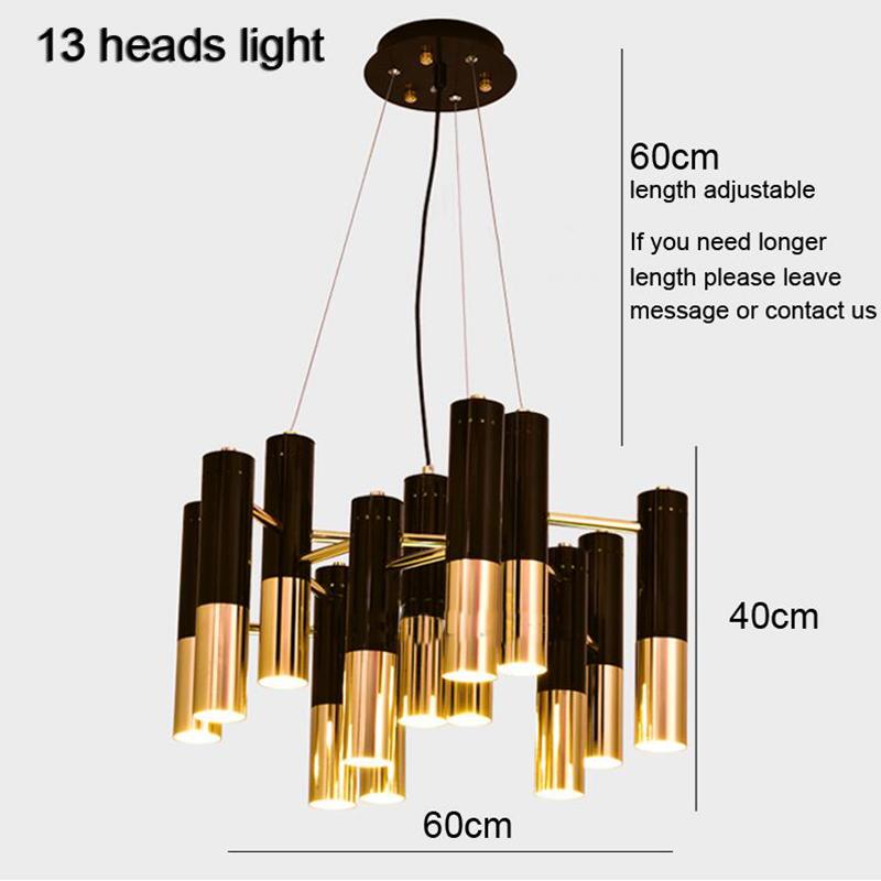 American Style LED Chandelier Living Room Decoration Metal Tube Black Gold Pipe Hanging Lamp Kitchen Indoor Lighting Fixture