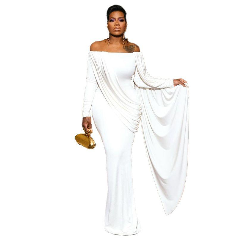 

off-Shoulder White Formal Dress Long dress Women One Shoulder White Dress with Long Skirt White XXL