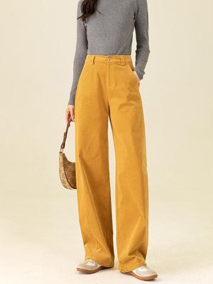 Xin Ge Women’s High Waist Corduroy Wide Leg Pants In Lazy Sunset Yellow (Autumn/Winter 2025)