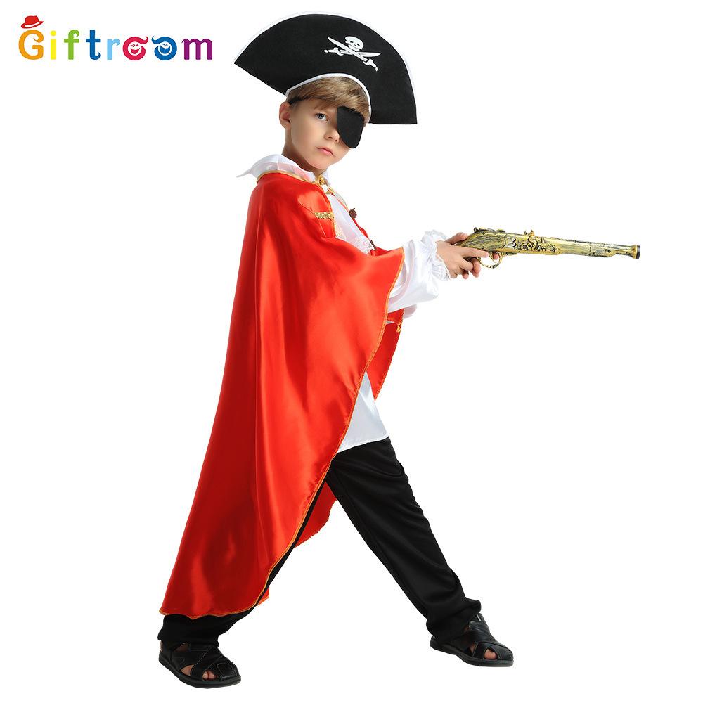 Adorable Pirate Kids Costume With Elegant Red Cloak Designed For Performances Theatrical