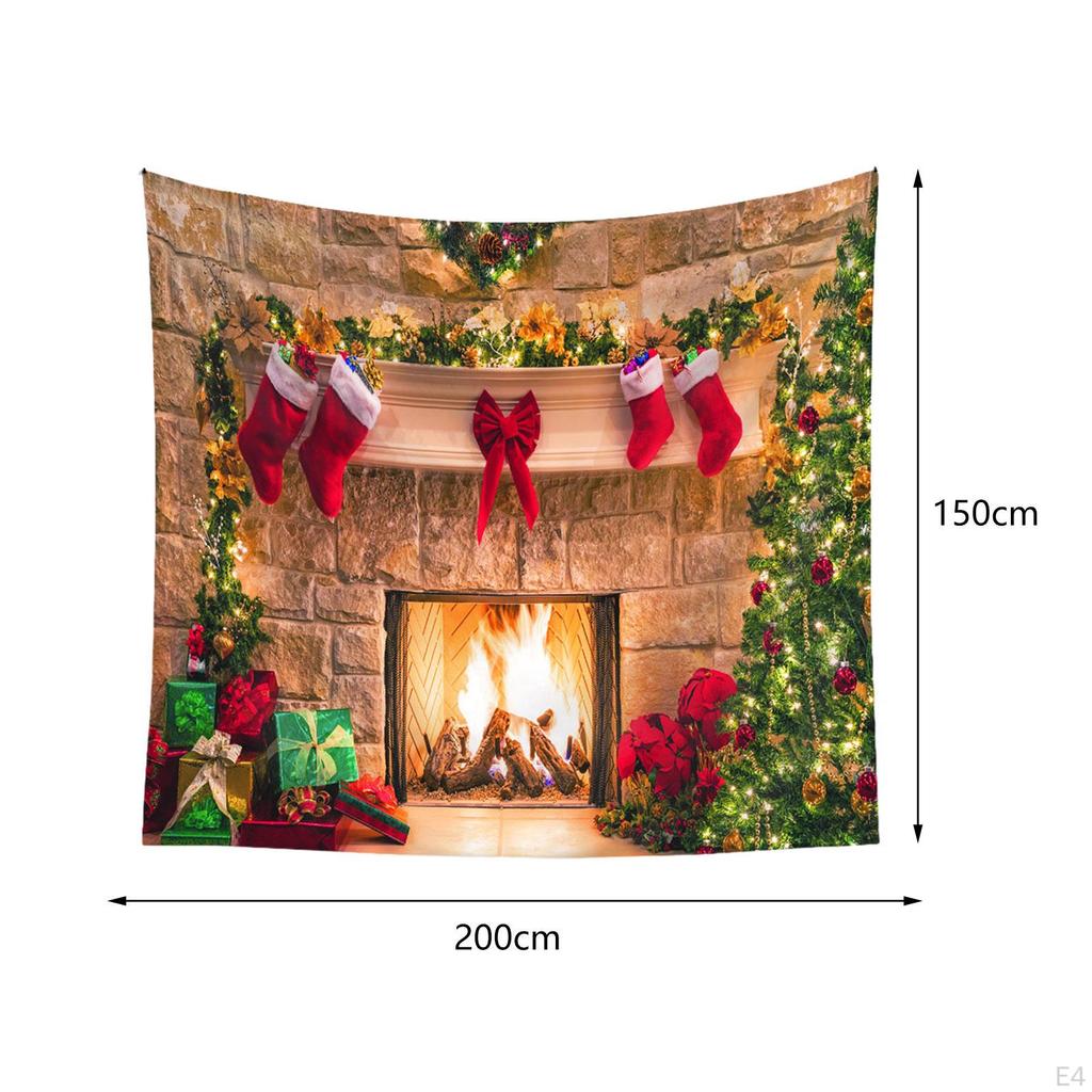 Christmas Fireplace Backdrop Tapestry Wall Decor, Blanket Background Cloth for