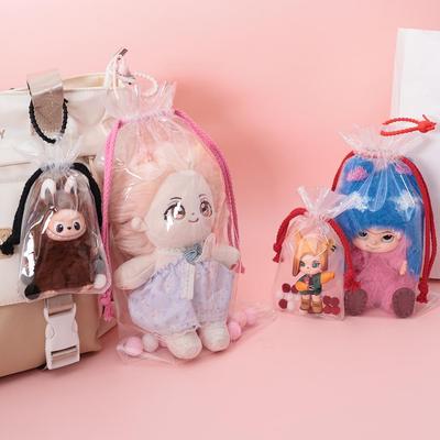 Transparenter Staubdichter Puppenbeutel mit Kordelzug, 4 Größen: 11cm, 17cm, 20cm, 27cm - Plüschbaumwolle für Ausflüge & zum Aufhängen