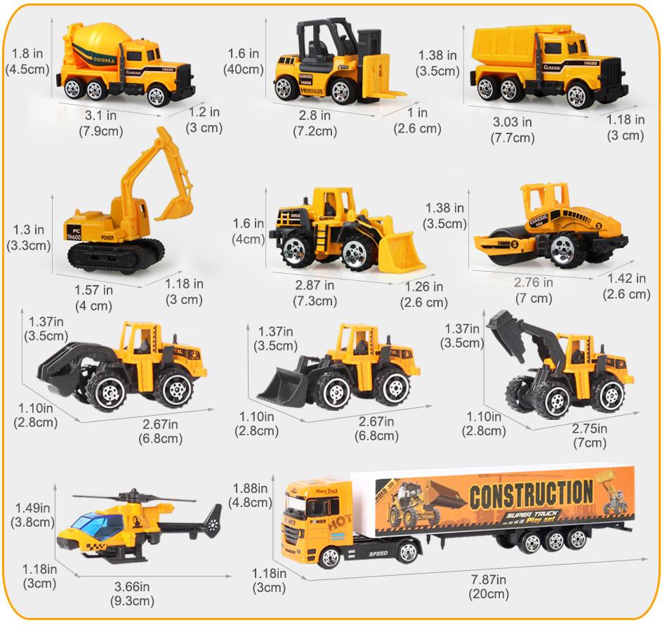 12in1 Alloy Engineering Trucks 1:64 Mini Construction Model Vehicle Mini Alloy Cars Loader Tractor Excavator Toy for Boys Gifts