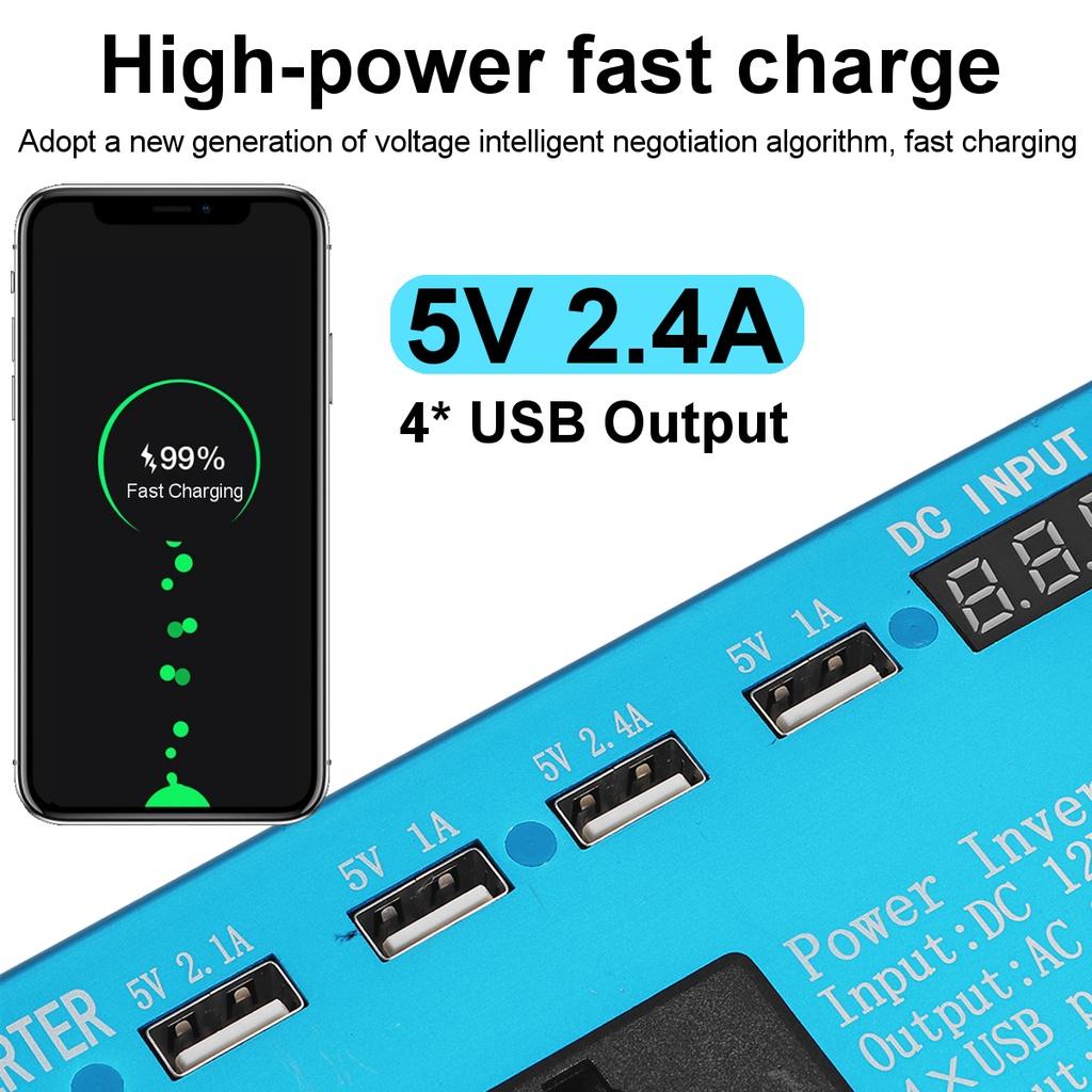 Car Solar Inverter DC 12V 24V To AC 220V 500W Power Inverter Voltage Transformer Converter 4 USB LED Display for Car Home
