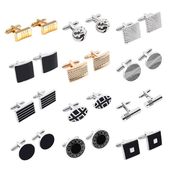 Yousheng 1 Pair Cufflinks Polished Smooth Surface French Style Hollow Twist Round Square Shape Men Suit Shirt Cufflinks  DIY Craft Buttons