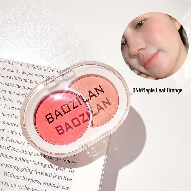 Baozhilan Matte Two-Color Blush & Contour Palette - Natural Finish, Non-Caking, Light Whitening Effect.