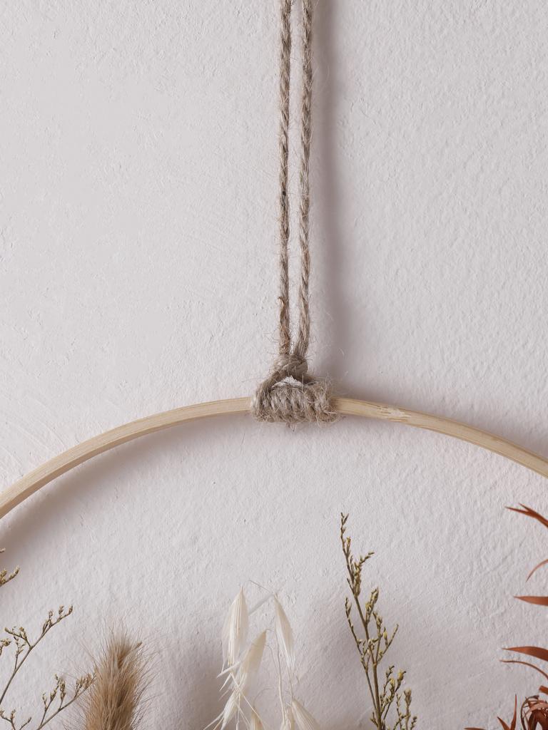 Handcrafted Wooden Wall Hanging Vase Decoration Rustic Jute Rope and Natural Dried Flowers for Home Living Room Bedroom Decor