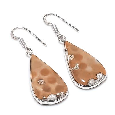 Naturlig Fossil Korall Edelsten Håndlaget 925 Sterling Sølv Øredobb 1,89" R0B30