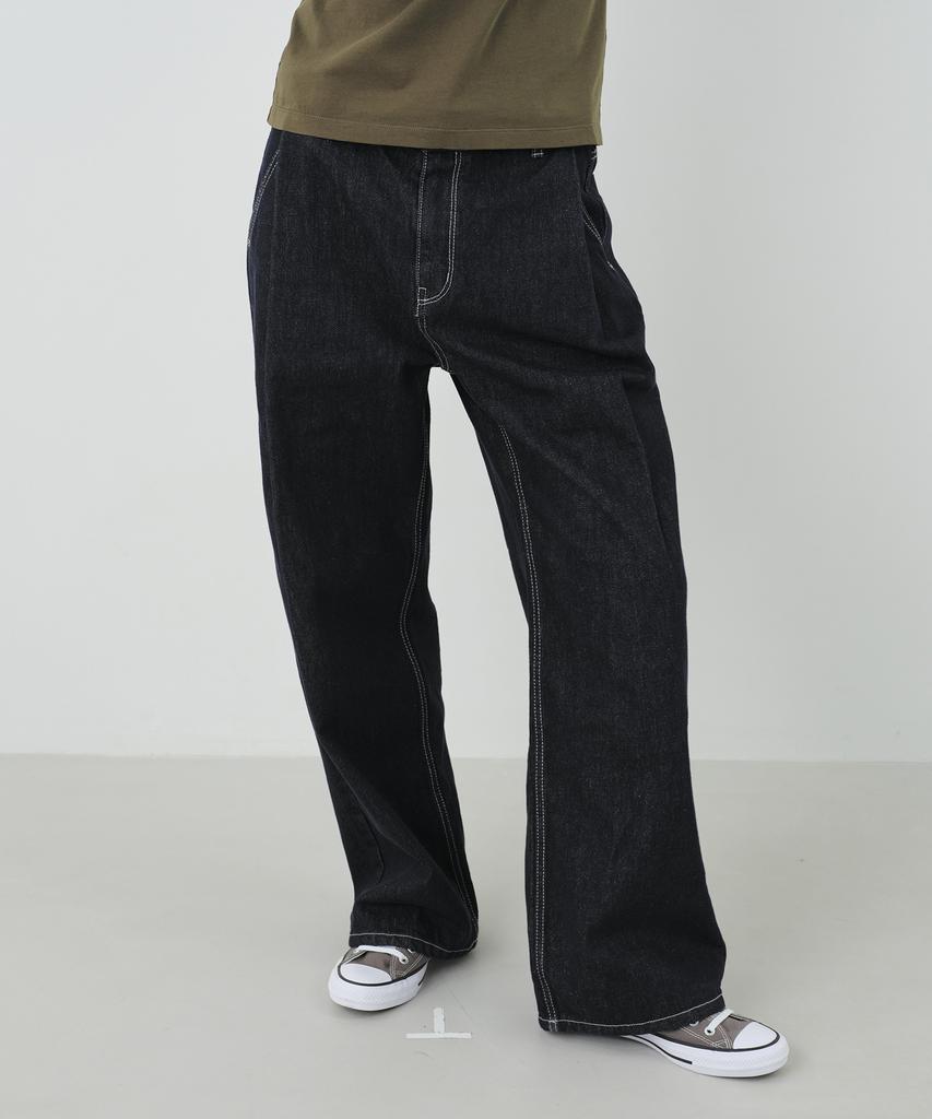 CITYBREEZE [Select Length] Non-Faded Tuck Wide Denim Pants_Indigo