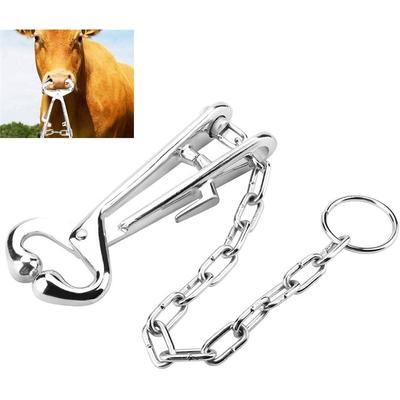 Cattle Nose Ring Livestock Stainless Steel Livestock Cow Nose Cattle Nose Pliers Bovine Clip with Inch Chain Pulling Tool for Farm Ranch Veterinary