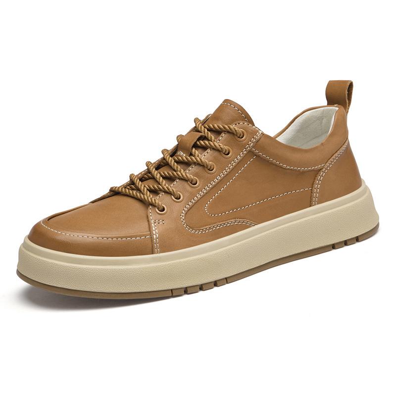 

9317 Men S Shoes Heightening Board Shoes Platform Muffin Shoes Sports And Leisure Shoes Spring Low-Top Cowhide Sports Shoes 38 светло-коричневого