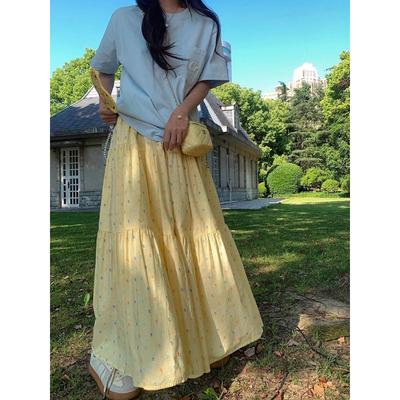 Women's New Patchwork Fashionable Solid Color Loose Slimming A-line Wide Swing Pastoral Style Skirt