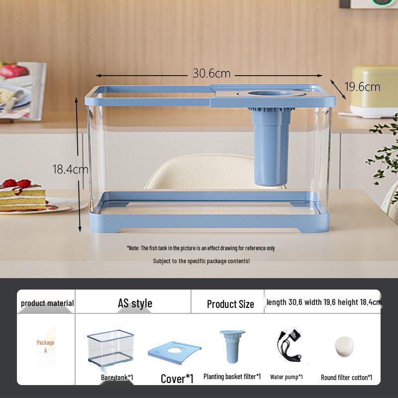 Goldfish Tank Desktop Aquarium with Filtration, Oxygenation, and Lid - Ecological Landscaping All-in-One for Living Room Household Use.