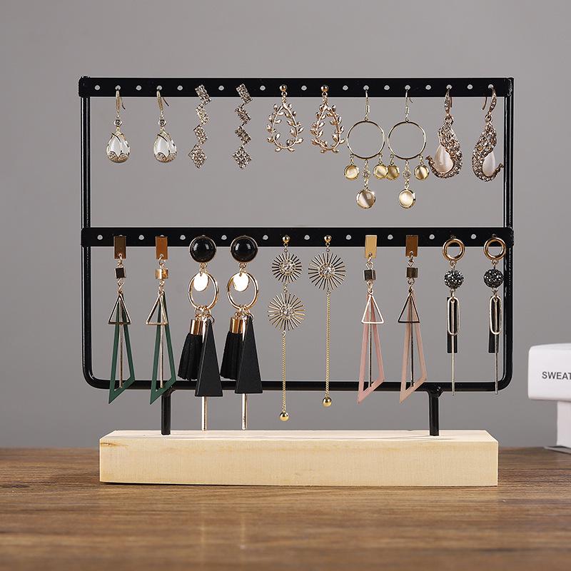 Solid Wood Iron Art Earring Holder Jewelry Display Stand for Home Storage and Hanging Ear Studs.