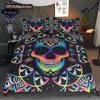 Duvet Cover Set Black Skull SkeletonPaisley Floral Gothic Luxury Soft Bedding Set Comforter Cover Halloween Decor,Queen Size