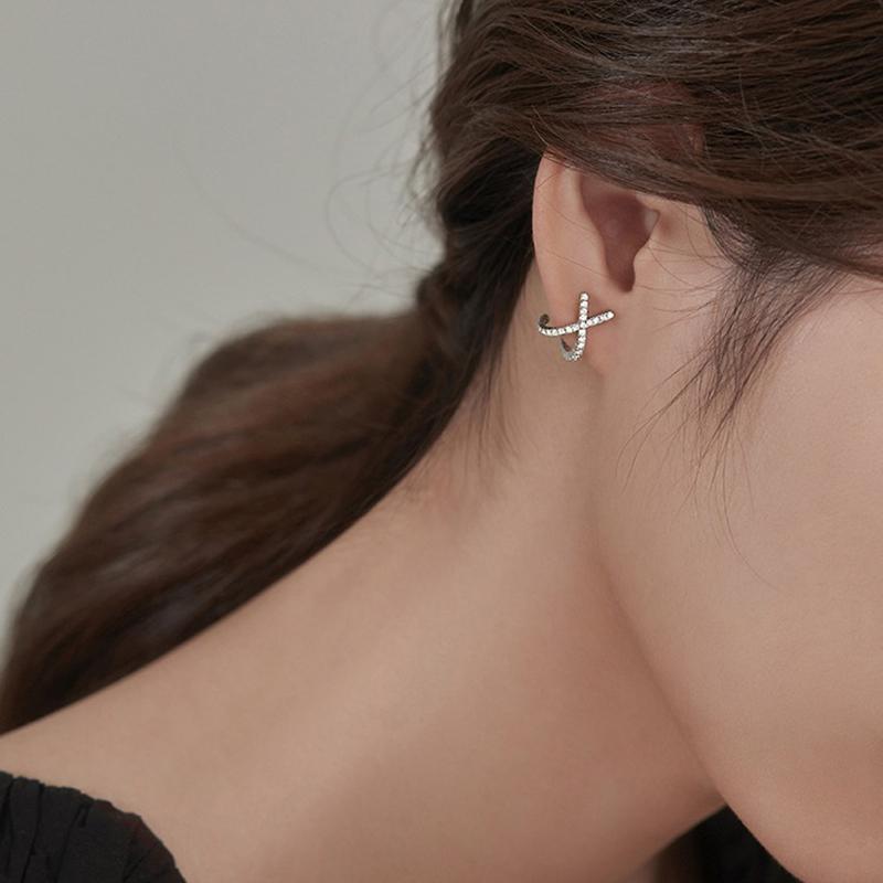 Real 925 Silver Zircon Cross Exquisite Stud Earrings For Women Classic Fine Jewelry Niche Light Accessories