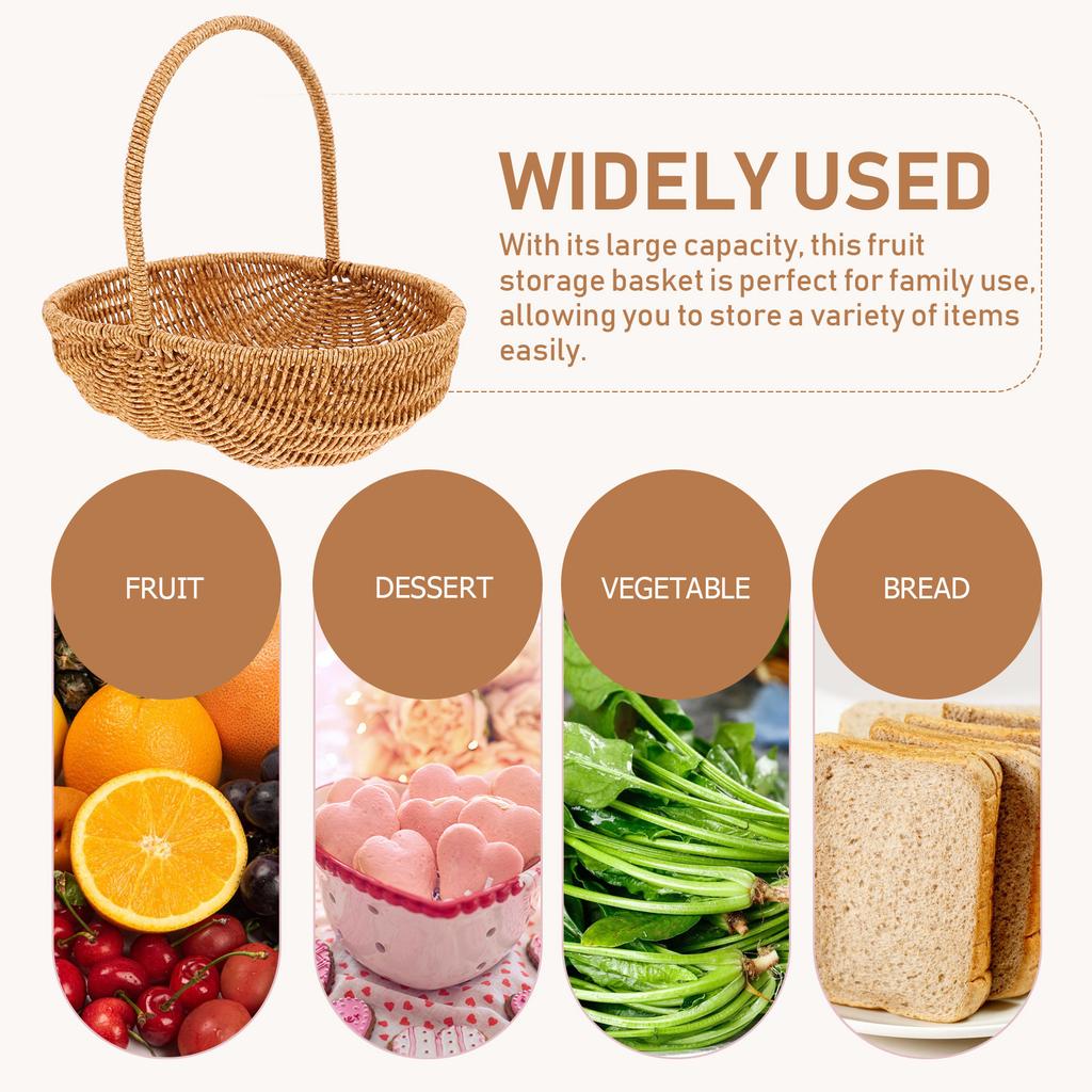 Portable Hand Woven Storage Basket Imitation Rattan Picnic Basket Fruit Vegetable Bread Holder Woven Baskets Fruit Container