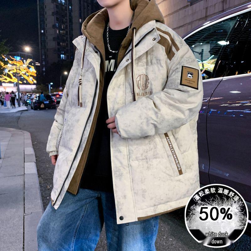 

Men s Winter 2026 Stylish Hooded White Duck Down Jacket - Thick, Warm & Fashionable Two-Piece Design 165/84A for 40-50 kg