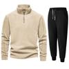 New Solid Color Fleece Sweatshirt for Men Stand Collar Zipper Long Sleeve Top Coat Two-piece Set