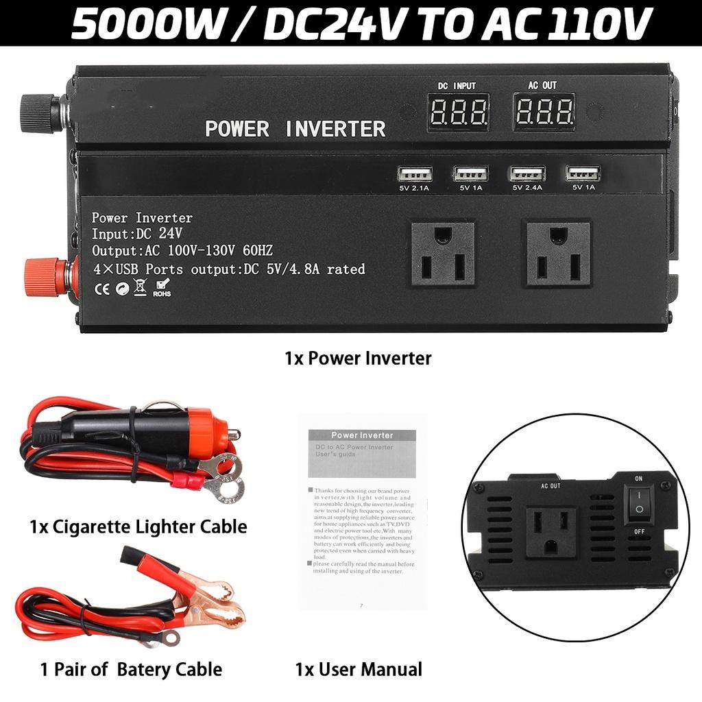 Intelligent Digital Display Modified Sine Wave Inverter Black Voltage Transformer Power Converter DC 12V/24V To AC 110V/220V 5000W