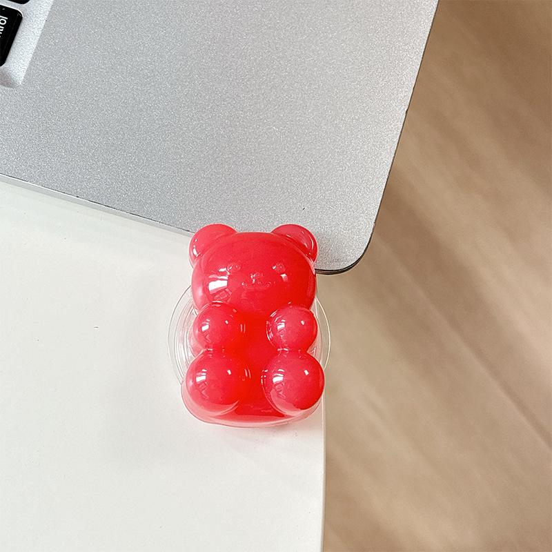 Jelly Solid Color Hard Bear Mobile Phone Airbag Bracket Pasted Retractable Desktop Watching Drama Support Decorative Ring Woman