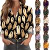 Women's Halloween Print Long Sleeve Button Down Shirt Casual Blouse