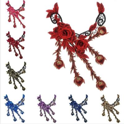 3D Embroidered Sewing On Patches Floral Hollowed Out Rose Flower Patch Sticker Detachable Multicolor Neckline Collar Applique