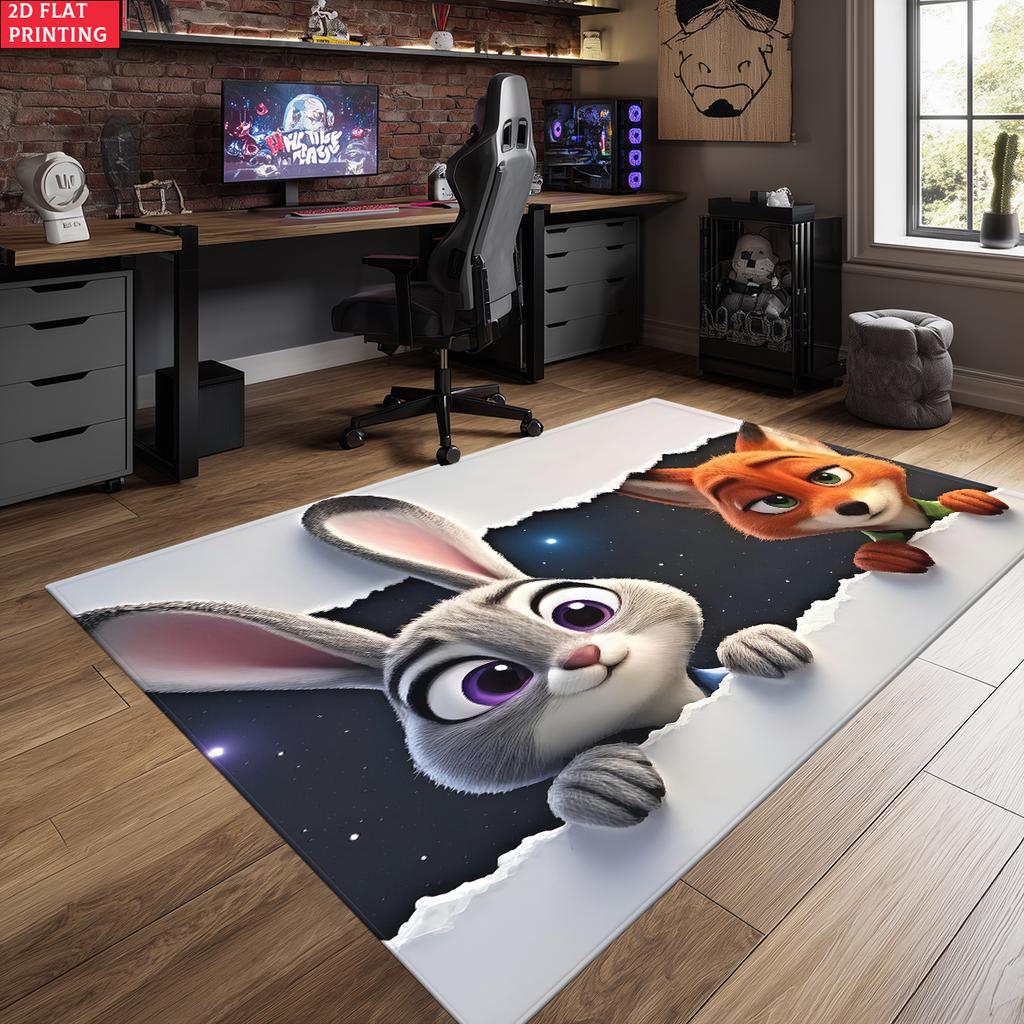 Cartoon Fox and Rabbit Large Room Carpet Non Slip Cartoon Kids Bedroom Living Room Floor Mat Home Decor Children's Play Carpet