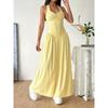 Women Yellow Halter Neck Maxi Dress Sleeveless V-Neck Backless A-Line Long Dress Casual Summer Elegant Beach Party Dresses