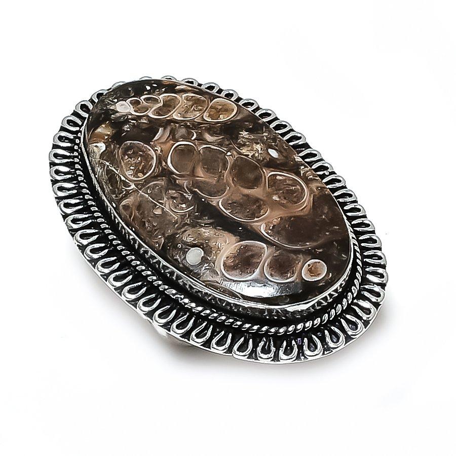 Turtilla Fossil Gemstone Handmade 925 Steling Silver Jewelry Ring Size 6.5 T1e53