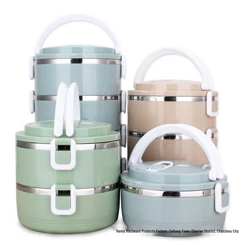 Stainless Steel Insulated Multi-Layer Lunch Bento Box - Round Design, Single/Double Layer Option, Perfect Opening Promotion Gift