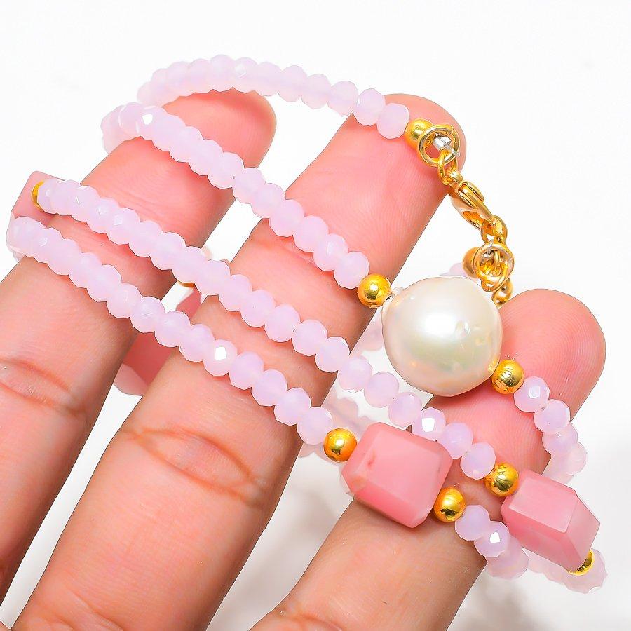 Pink Opal Gemstone Handmade 925 Sterling Silver Jewelry Necklace 18" GK-564