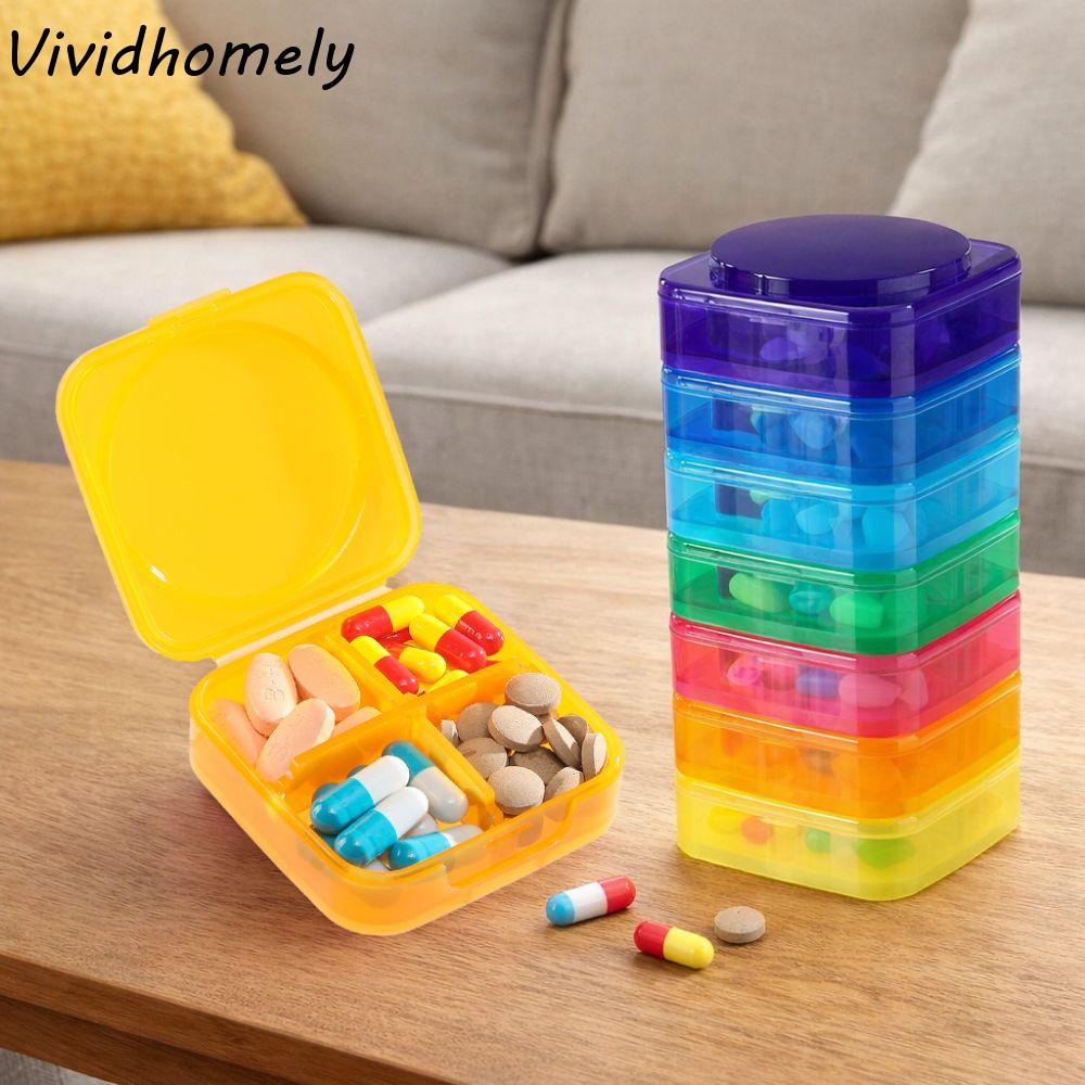 4 Times a Day Rainbow Pill Organizer Large Capacity 28 Compartment Pill Dispenser Moisture-proof Airtight Vitamin Container