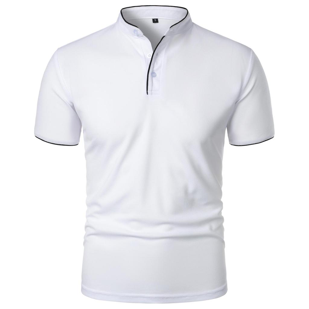 Camiseta casual de manga corta con cuello mao de color liso para hombre