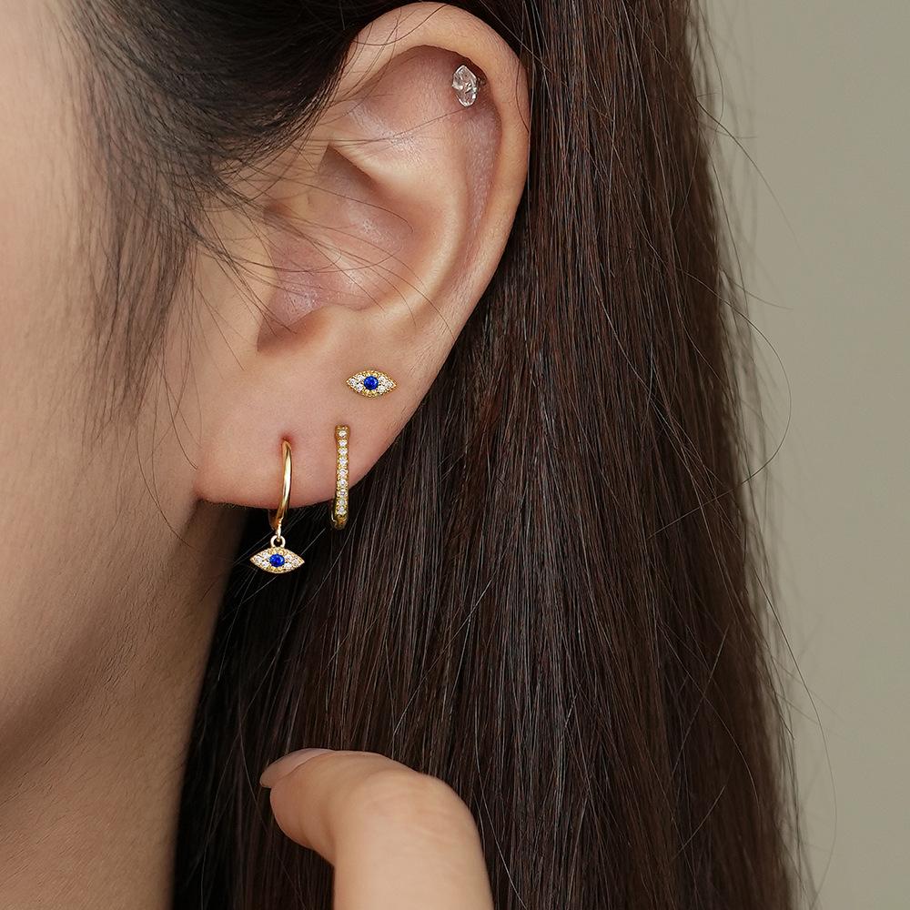 925 Sterling Silber Blaue Zirkonia Nazar Ohrstecker für Damen Hamsa Fatimas Hand Türkische Augen Ohrringe Piercing Schmuck
