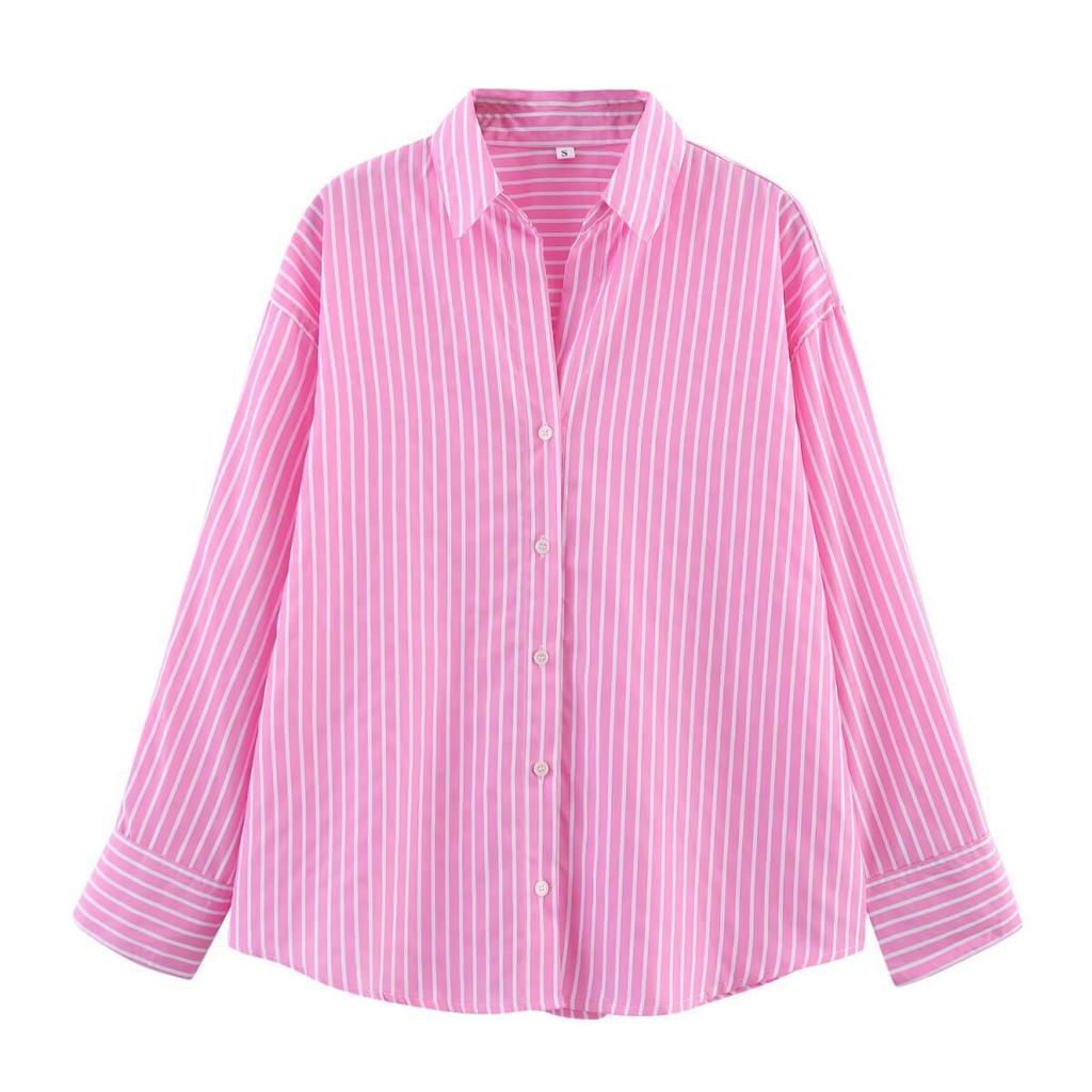 Special for European and American women's clothing casual lapel collar long-sleeved temperament basic poplin shirt 1187116