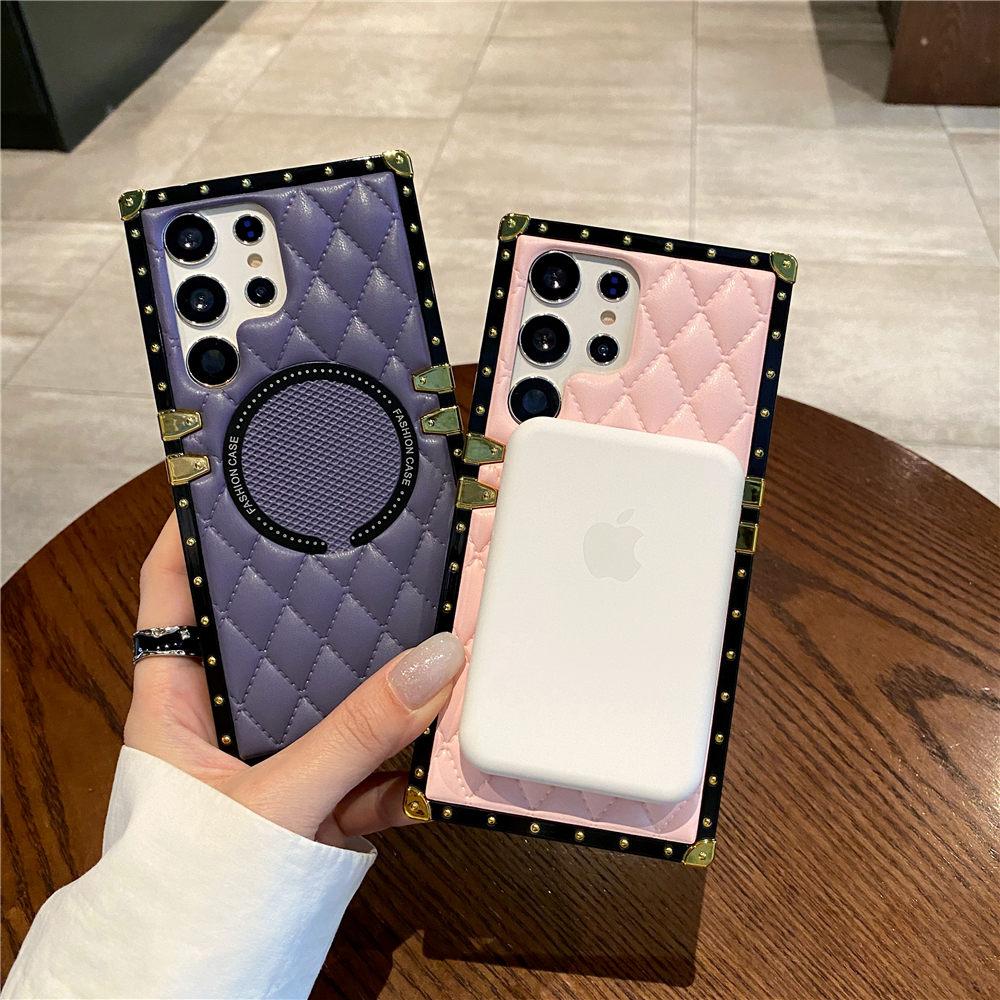 For Magsafe Wireless Charging 3D Flower Leather Case For Samsung Galaxy S25 S24 Ultra S23 Plus S23FE S22 TPU Shockproof Cover