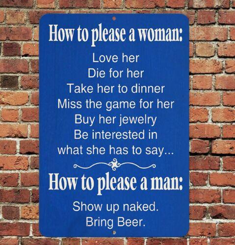 How To Please A Woman A Man Sign Aluminum Metal x Funny Man Cave Garage BarAluminum 20x30cm（7.8x11.8inch）