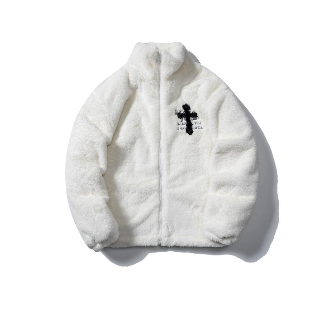 Herbst & Winter Unisex Woll-Lammfellmantel mit Stehkragen – Lockere Passform, Verdickte Baumwolle, Unifarbe