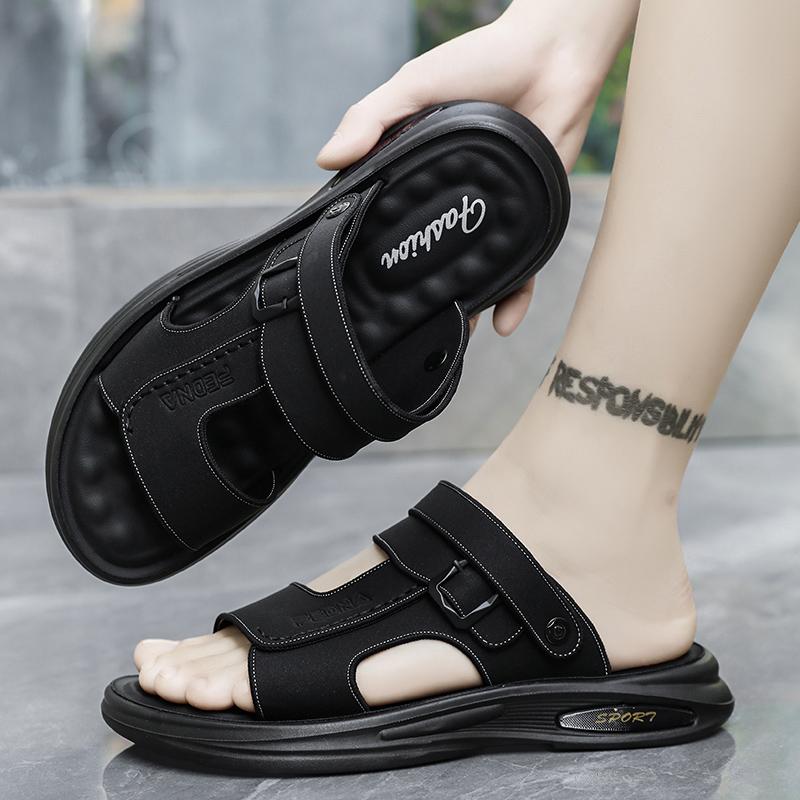 Men's Sandals Summer Outdoor Waterproof Anti Slip Casual Sandals Thick Soled Comfort Beach Shoes Dual-purpose Driving Slippers